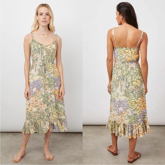 Rails Adalyn Floral Midi Dress Size M Green Yellow - Picture 3 of 9